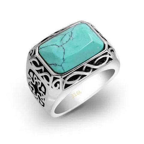 Anelli vintage con pietra turchese in acciaio 316L