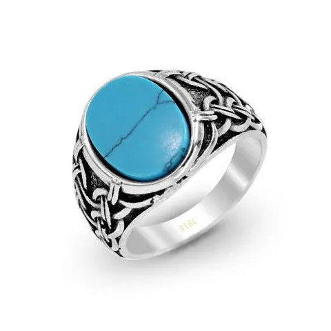 Anello Vintage in acciaio inox con Pietra azzurra