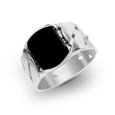 Anello catena con pietra in acciaio 316L