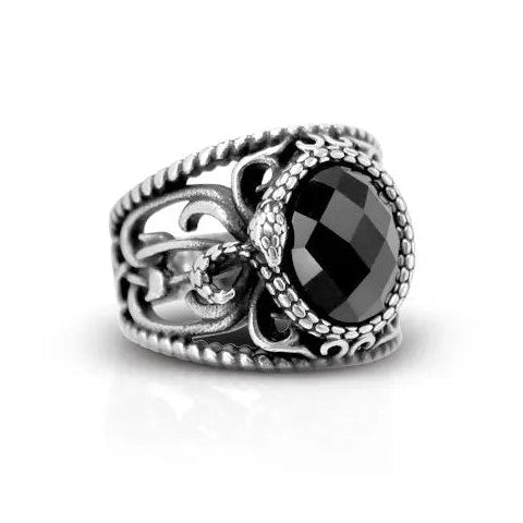 Anello con Serpente e Pietra Ovale argento pietra nera