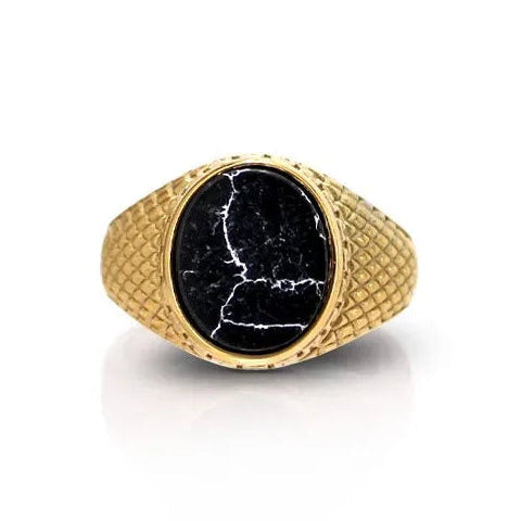 Anello con pietra in acciaio inox marrone