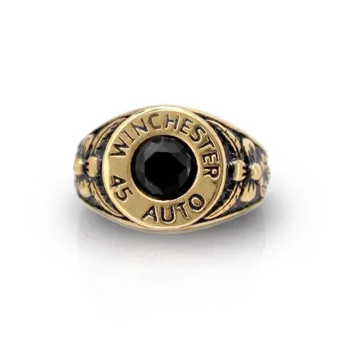 Anello proiettile in acciaio con pietra oro