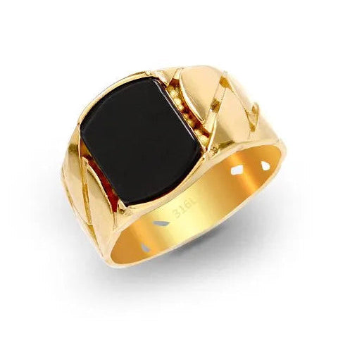 Anello catena con pietra in acciaio 316L oro