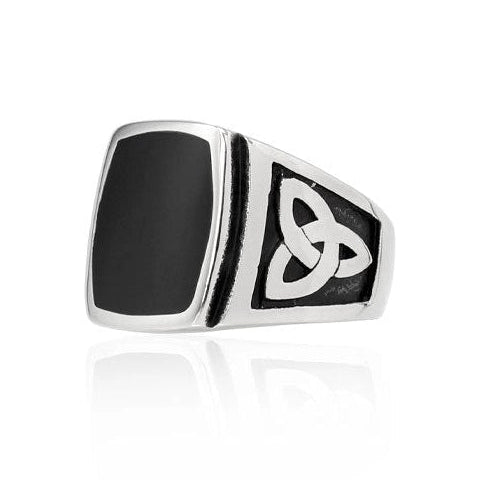 Anello con Pietra nera in acciaio 316L argento