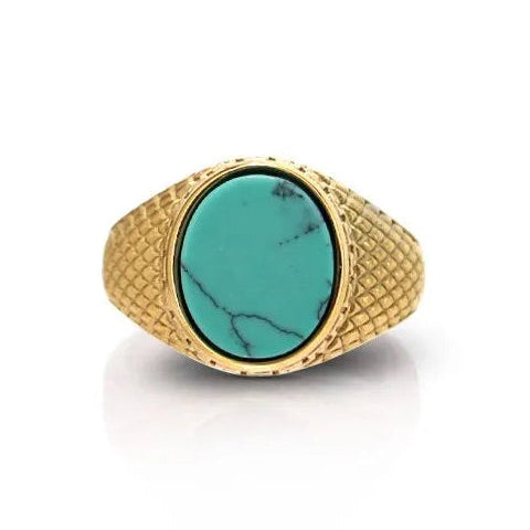 Anello con pietra in acciaio inox oro pietra turchese