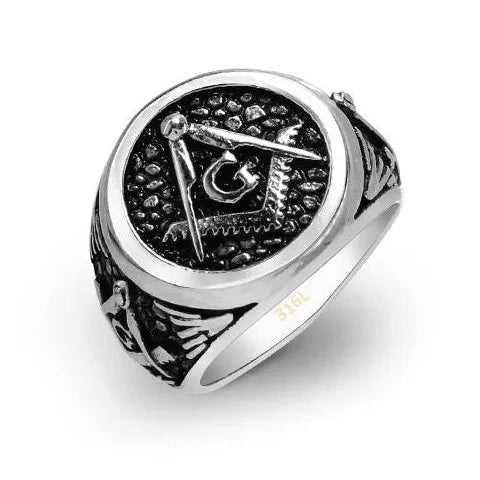 Anello con simbolo massone in acciaio 316