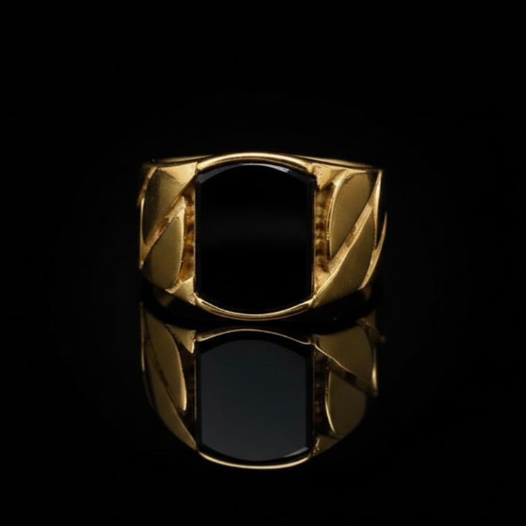 Anello catena con pietra in acciaio 316L oro